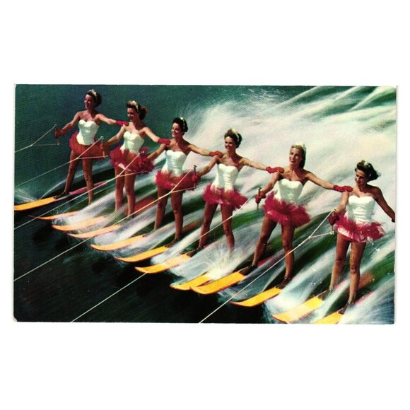 Vintage Postcard Aquamaids Cypress Gardens Water Skiing FL Tropical Wonderland - Picture 1 of 2